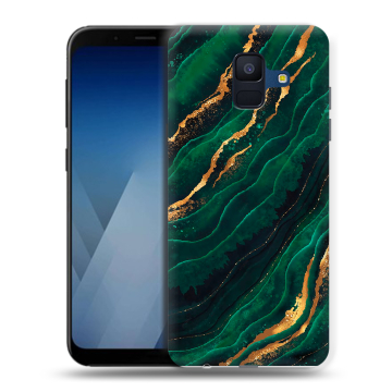 Силиконовый противоударный чехол на Samsung Galaxy A6 с принтом Мрамор зеленое золото Силиконовый противоударный чехол на Samsung Galaxy A6 с принтом Мрамор зеленое золото