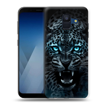 Силиконовый противоударный чехол на Samsung Galaxy A6 с принтом Темный леопард Силиконовый противоударный чехол на Samsung Galaxy A6 с принтом Темный леопард