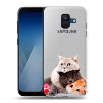Силиконовый противоударный чехол на Samsung Galaxy A6 с принтом Кошки Силиконовый противоударный чехол на Samsung Galaxy A6 с принтом Кошки