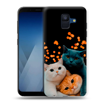 Силиконовый противоударный чехол на Samsung Galaxy A6 с принтом Кошки Силиконовый противоударный чехол на Samsung Galaxy A6 с принтом Кошки