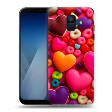 Силиконовый противоударный чехол на Samsung Galaxy A6 с принтом Сердечки Силиконовый противоударный чехол на Samsung Galaxy A6 с принтом Сердечки