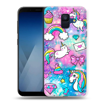 Силиконовый противоударный чехол на Samsung Galaxy A6 с принтом Единороги Силиконовый противоударный чехол на Samsung Galaxy A6 с принтом Единороги