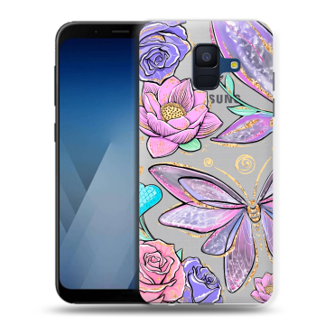 Силиконовый противоударный чехол на Samsung Galaxy A6 с принтом Бабочки и цветы Силиконовый противоударный чехол на Samsung Galaxy A6 с принтом Бабочки и цветы