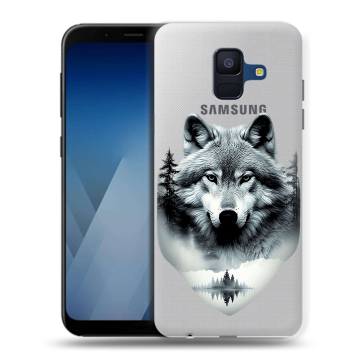 Силиконовый противоударный чехол на Samsung Galaxy A6 с принтом Волк в лесу