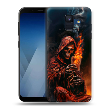 Силиконовый противоударный чехол на Samsung Galaxy A6 с принтом Скелет и карты Силиконовый противоударный чехол на Samsung Galaxy A6 с принтом Скелет и карты