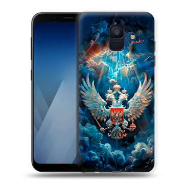 Силиконовый противоударный чехол на Samsung Galaxy A6 с принтом Герб флаг России Силиконовый противоударный чехол на Samsung Galaxy A6 с принтом Герб флаг России