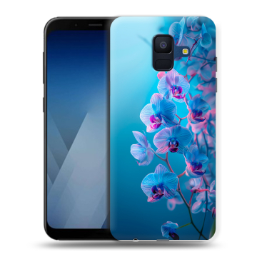 Силиконовый противоударный чехол на Samsung Galaxy A6 с принтом голубые орхидеи Силиконовый противоударный чехол на Samsung Galaxy A6 с принтом голубые орхидеи
