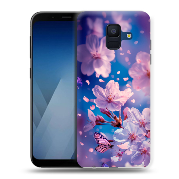 Силиконовый противоударный чехол на Samsung Galaxy A6 с принтом цветы бабочки Силиконовый противоударный чехол на Samsung Galaxy A6 с принтом цветы бабочки