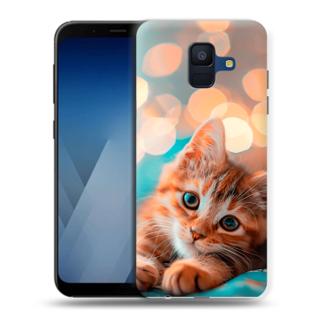 Силиконовый противоударный чехол на Samsung Galaxy A6 с принтом котик Силиконовый противоударный чехол на Samsung Galaxy A6 с принтом котик
