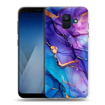 Силиконовый противоударный чехол на Samsung Galaxy A6 с принтом синий мрамор