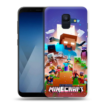 Силиконовый противоударный чехол на Samsung Galaxy A6 с принтом Майнкрафт Minecraft