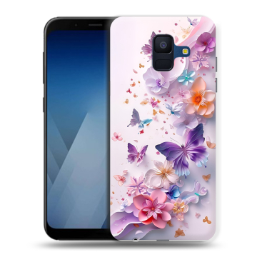 Силиконовый противоударный чехол на Samsung Galaxy A6 с принтом цветы бабочки Силиконовый противоударный чехол на Samsung Galaxy A6 с принтом цветы бабочки