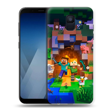 Силиконовый противоударный чехол на Samsung Galaxy A6 с принтом Майнкрафт Minecraft