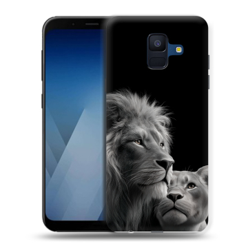 Силиконовый противоударный чехол на Samsung Galaxy A6 с принтом Лев кошки Силиконовый противоударный чехол на Samsung Galaxy A6 с принтом Лев кошки