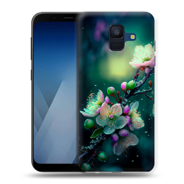 Силиконовый противоударный чехол на Samsung Galaxy A6 с принтом Цветы и мрамор Силиконовый противоударный чехол на Samsung Galaxy A6 с принтом Цветы и мрамор