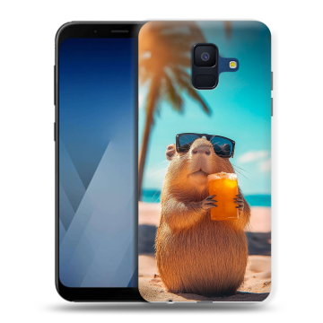 Силиконовый противоударный чехол на Samsung Galaxy A6 с принтом Капибара Силиконовый противоударный чехол на Samsung Galaxy A6 с принтом Капибара