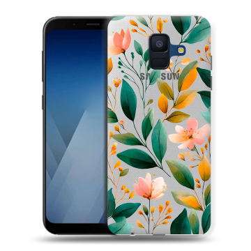 Силиконовый противоударный чехол на Samsung Galaxy A6 с принтом Цветы паттерн Силиконовый противоударный чехол на Samsung Galaxy A6 с принтом Цветы паттерн