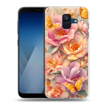 Силиконовый противоударный чехол на Samsung Galaxy A6 с принтом Цветы и бабочки Силиконовый противоударный чехол на Samsung Galaxy A6 с принтом Цветы и бабочки