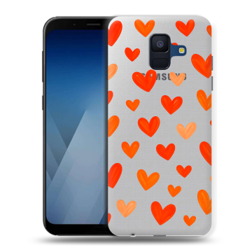 Силиконовый противоударный чехол на Samsung Galaxy A6 с принтом Сердечки Силиконовый противоударный чехол на Samsung Galaxy A6 с принтом Сердечки