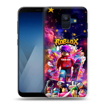 Силиконовый противоударный чехол на Samsung Galaxy A6 с принтом Roblox Роблокс