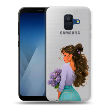 Силиконовый противоударный чехол на Samsung Galaxy A6 с принтом девушка цветы Силиконовый противоударный чехол на Samsung Galaxy A6 с принтом девушка цветы