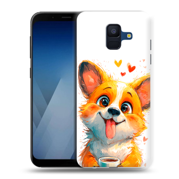 Силиконовый противоударный чехол на Samsung Galaxy A6 с принтом корги Силиконовый противоударный чехол на Samsung Galaxy A6 с принтом корги