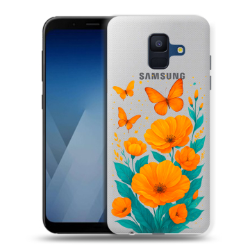 Силиконовый противоударный чехол на Samsung Galaxy A6 с принтом цветы бабочки Силиконовый противоударный чехол на Samsung Galaxy A6 с принтом цветы бабочки