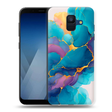 Силиконовый противоударный чехол на Samsung Galaxy A6 с принтом Мрамор блестки Силиконовый противоударный чехол на Samsung Galaxy A6 с принтом Мрамор блестки