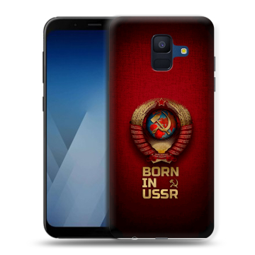Силиконовый противоударный чехол на Samsung Galaxy A6 с принтом Флаг Герб СССР Силиконовый противоударный чехол на Samsung Galaxy A6 с принтом Флаг Герб СССР