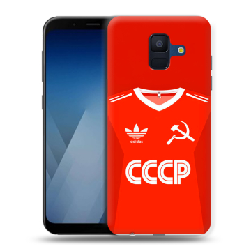 Силиконовый противоударный чехол на Samsung Galaxy A6 с принтом Флаг Герб СССР Силиконовый противоударный чехол на Samsung Galaxy A6 с принтом Флаг Герб СССР