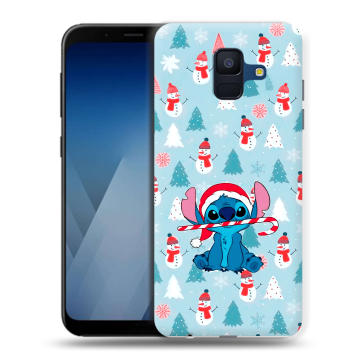 Силиконовый противоударный чехол на Samsung Galaxy A6 с принтом Стич Новый год Силиконовый противоударный чехол на Samsung Galaxy A6 с принтом Стич Новый год