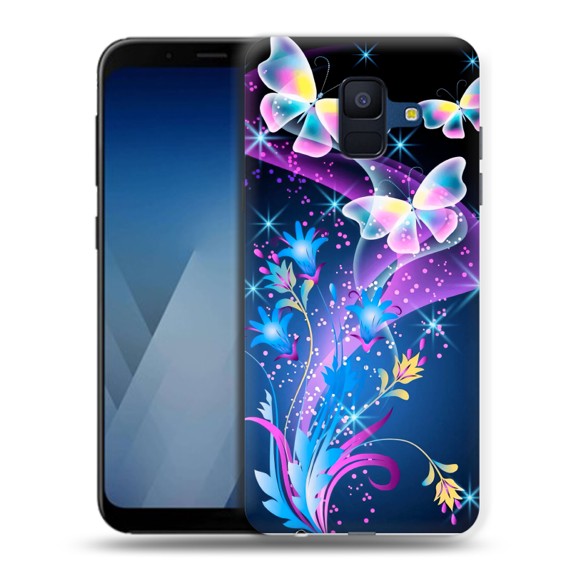 Силиконовый противоударный чехол на Samsung Galaxy A6 с принтом Бабочки Силиконовый противоударный чехол на Samsung Galaxy A6 с принтом Бабочки