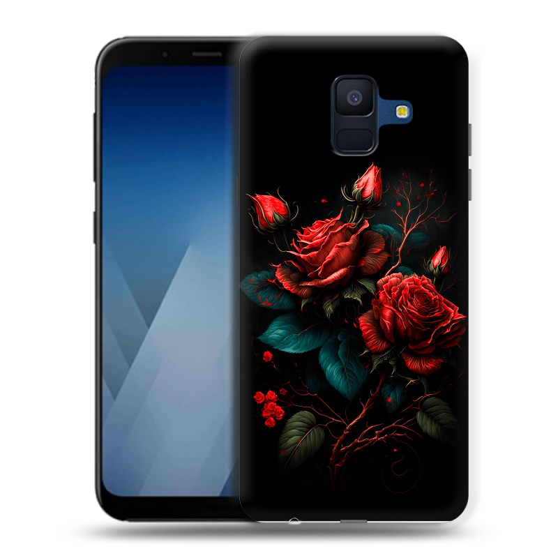 Силиконовый противоударный чехол на Samsung Galaxy A6 с принтом Розы красные Силиконовый противоударный чехол на Samsung Galaxy A6 с принтом Розы красные