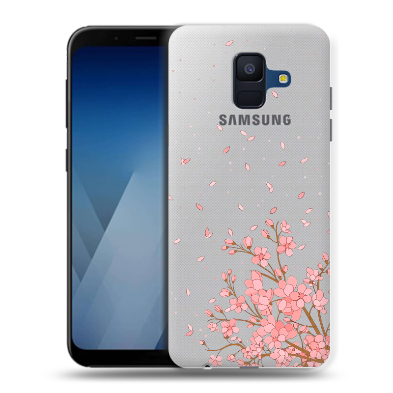 Силиконовый противоударный чехол на Samsung Galaxy A6 с принтом Ветка сакуры Силиконовый противоударный чехол на Samsung Galaxy A6 с принтом Ветка сакуры