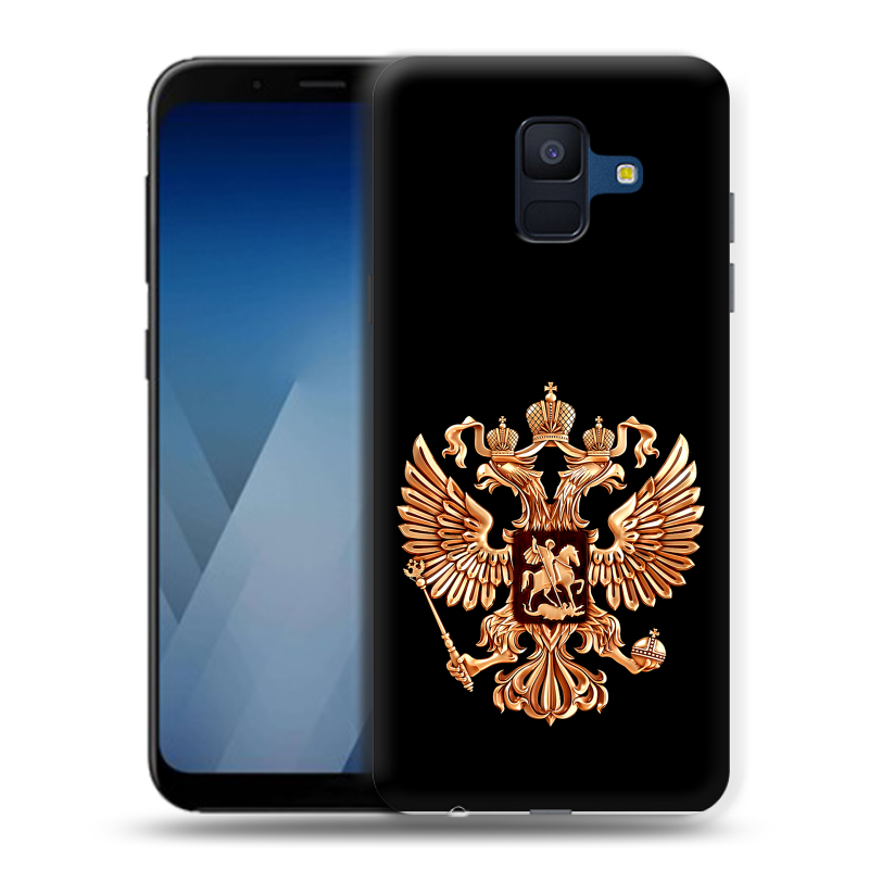Силиконовый противоударный чехол на Samsung Galaxy A6 с принтом Герб России золотой Силиконовый противоударный чехол на Samsung Galaxy A6 с принтом Герб России золотой
