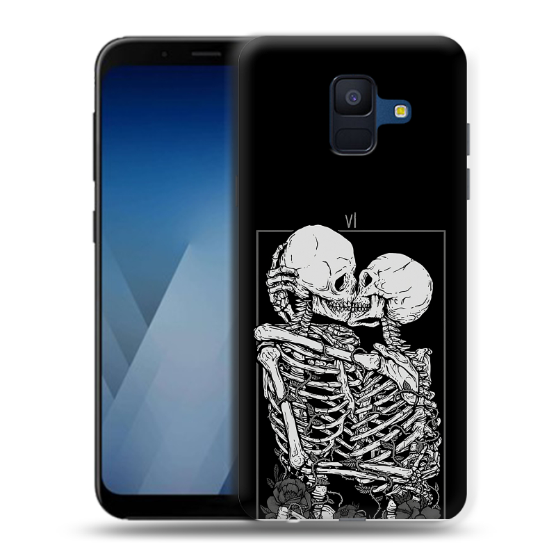 Силиконовый противоударный чехол на Samsung Galaxy A6 с принтом Поцелуй скелетов Силиконовый противоударный чехол на Samsung Galaxy A6 с принтом Поцелуй скелетов