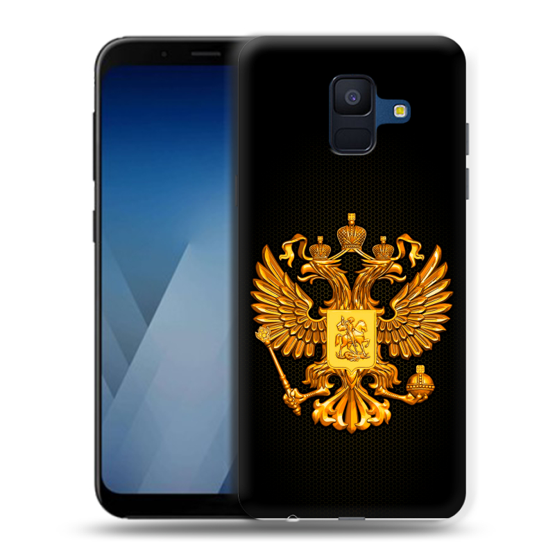 Силиконовый противоударный чехол на Samsung Galaxy A6 с принтом Герб России желтый Силиконовый противоударный чехол на Samsung Galaxy A6 с принтом Герб России желтый