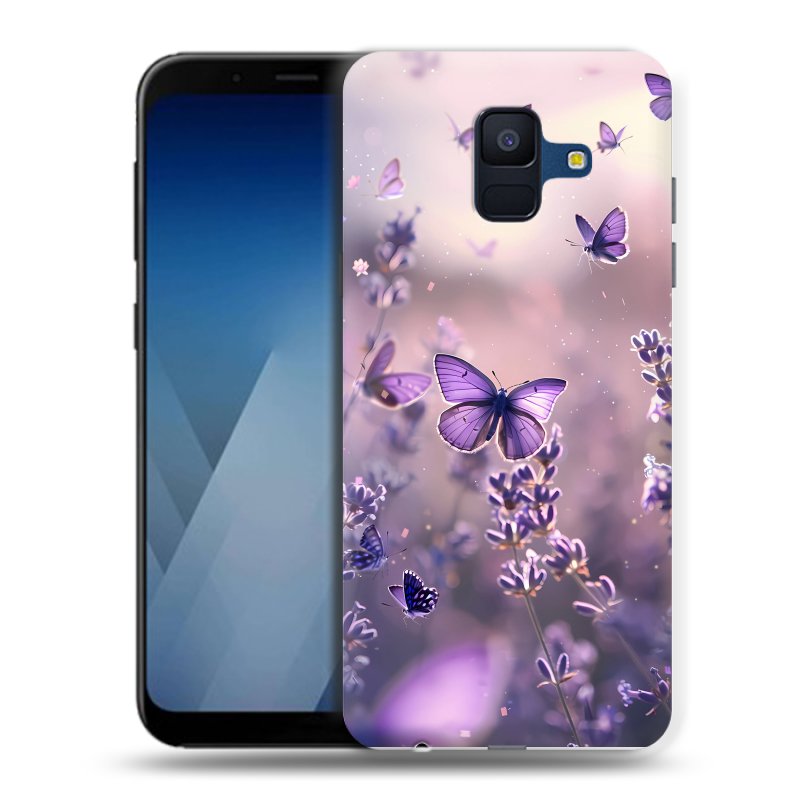 Пластиковый чехол на Samsung Galaxy A6 с принтом бабочки и лаванда Пластиковый чехол на Samsung Galaxy A6 с принтом бабочки и лаванда