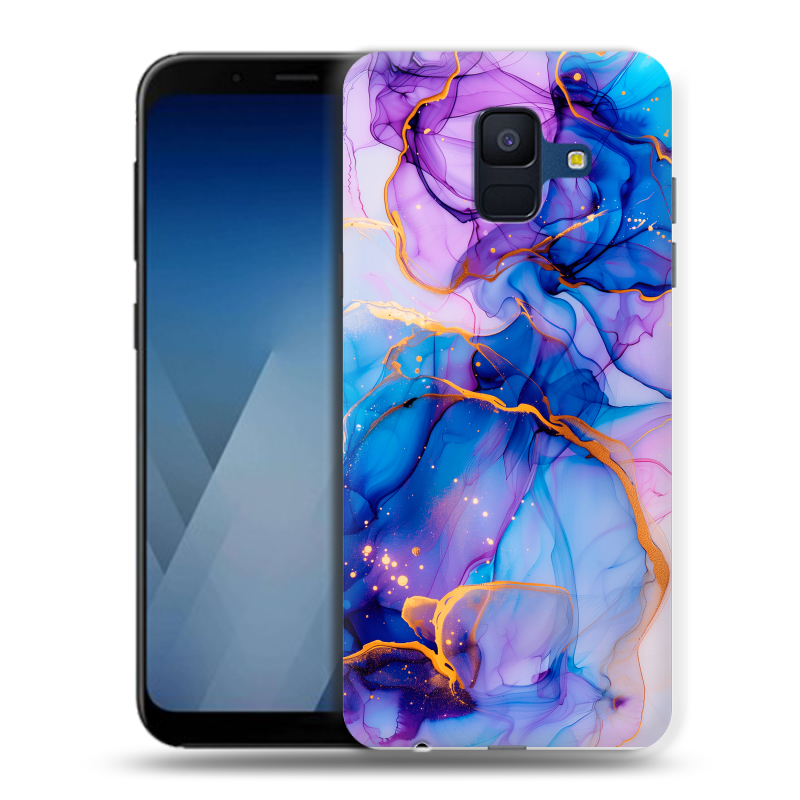 Силиконовый противоударный чехол на Samsung Galaxy A6 с принтом синий мрамор Силиконовый противоударный чехол на Samsung Galaxy A6 с принтом синий мрамор