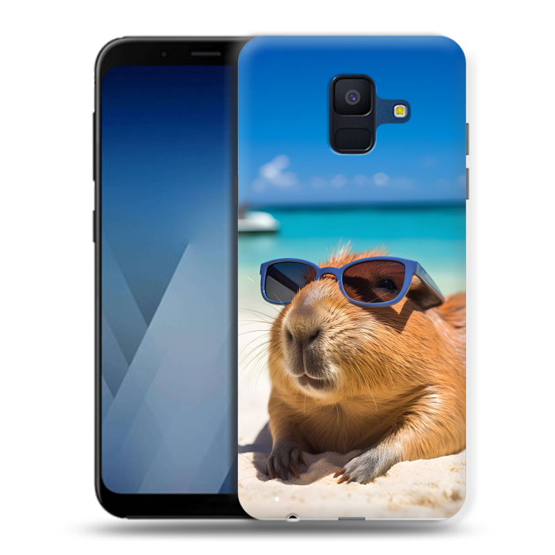 Силиконовый противоударный чехол на Samsung Galaxy A6 с принтом Капибара Силиконовый противоударный чехол на Samsung Galaxy A6 с принтом Капибара