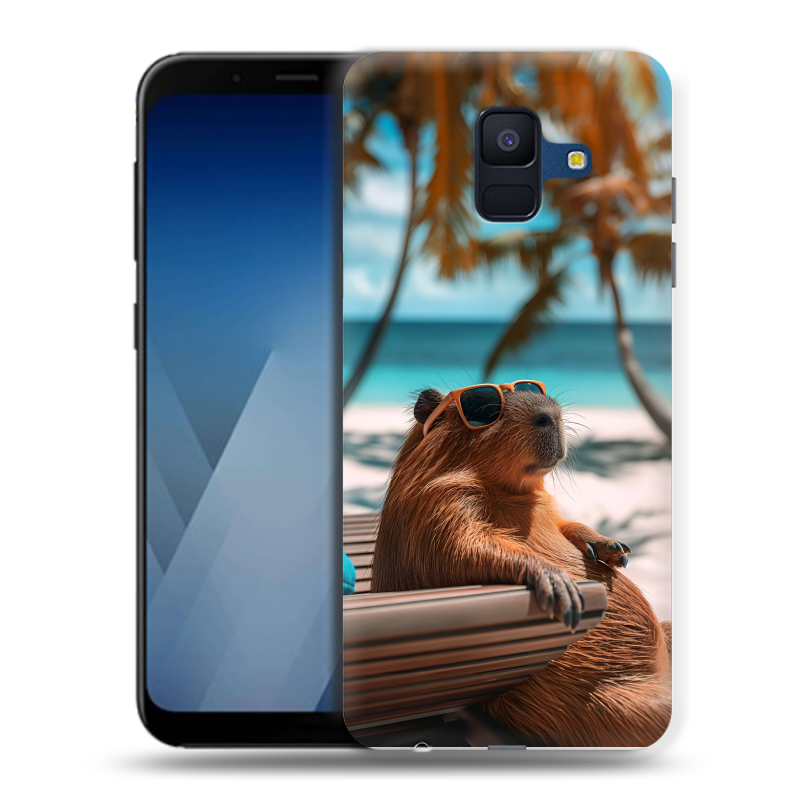 Силиконовый противоударный чехол на Samsung Galaxy A6 с принтом Капибара Силиконовый противоударный чехол на Samsung Galaxy A6 с принтом Капибара
