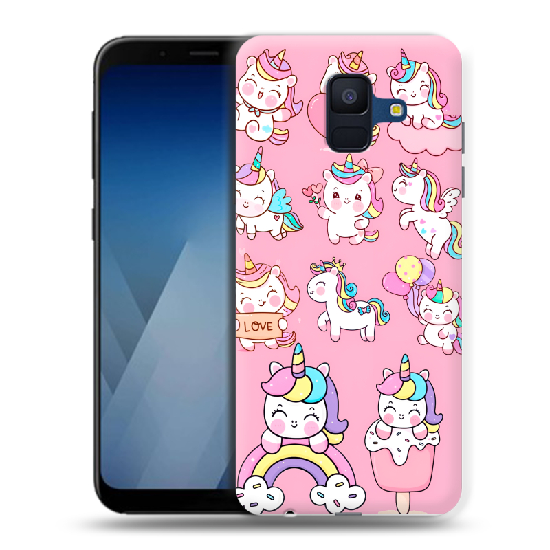 Силиконовый противоударный чехол на Samsung Galaxy A6 с принтом Единороги и радуга Силиконовый противоударный чехол на Samsung Galaxy A6 с принтом Единороги и радуга