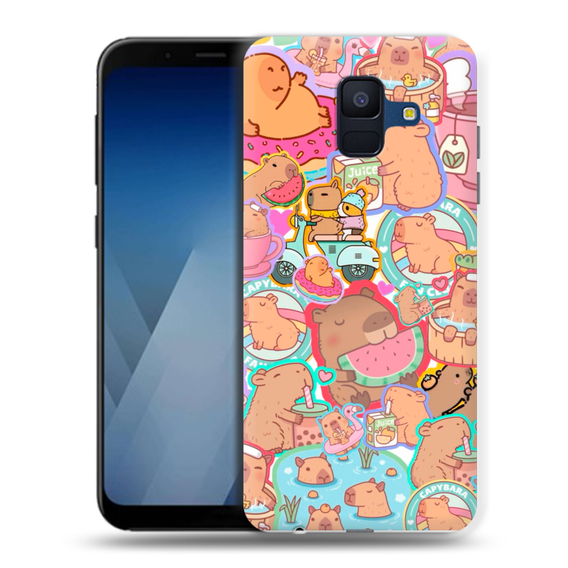 Силиконовый противоударный чехол на Samsung Galaxy A6 с принтом капибары Силиконовый противоударный чехол на Samsung Galaxy A6 с принтом капибары