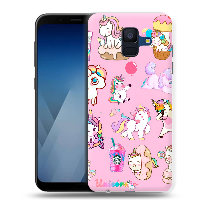 Силиконовый противоударный чехол на Samsung Galaxy A6 с принтом розовые единороги Силиконовый противоударный чехол на Samsung Galaxy A6 с принтом розовые единороги