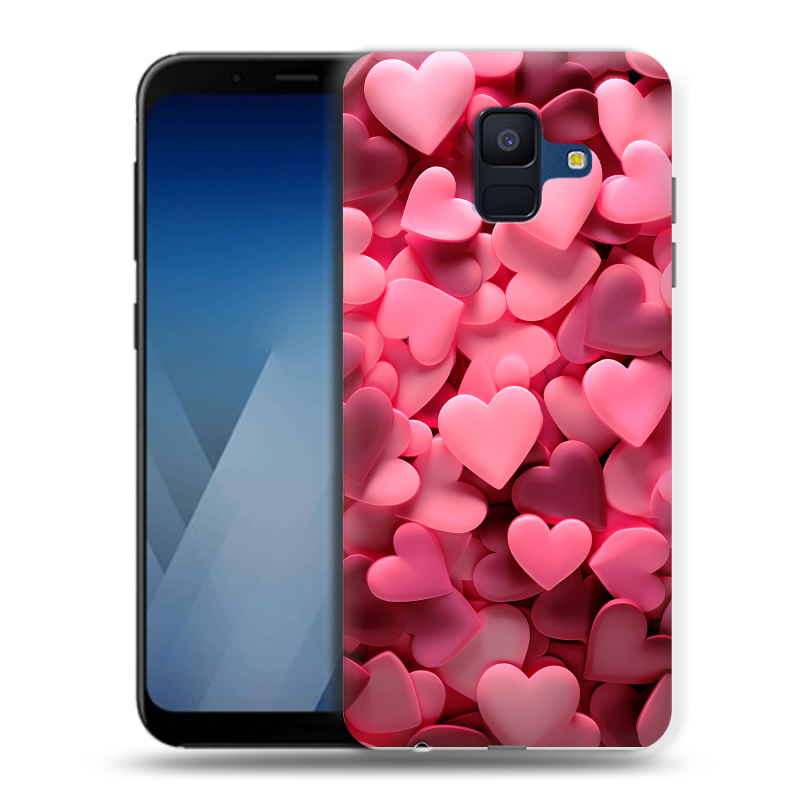 Силиконовый противоударный чехол на Samsung Galaxy A6 с принтом розовые сердечки Силиконовый противоударный чехол на Samsung Galaxy A6 с принтом розовые сердечки
