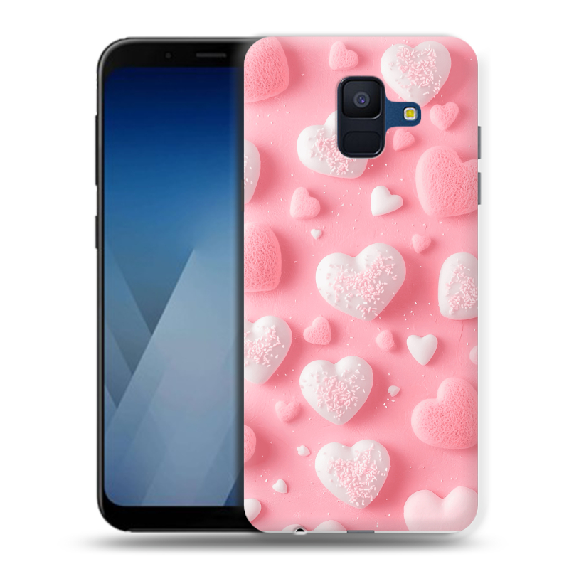 Силиконовый противоударный чехол на Samsung Galaxy A6 с принтом Сердечки Силиконовый противоударный чехол на Samsung Galaxy A6 с принтом Сердечки