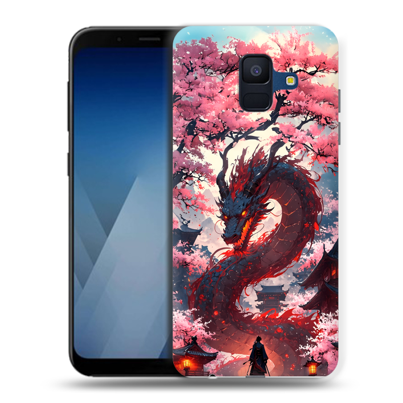 Силиконовый противоударный чехол на Samsung Galaxy A6 с принтом Дракон Японский Силиконовый противоударный чехол на Samsung Galaxy A6 с принтом Дракон Японский