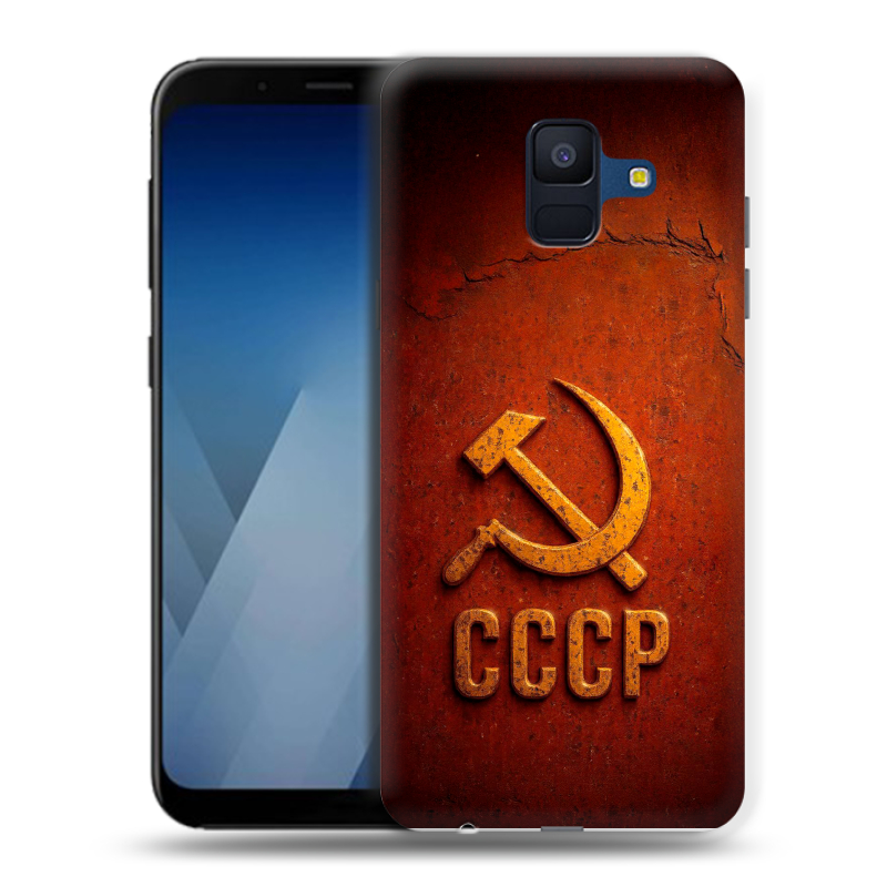Силиконовый противоударный чехол на Samsung Galaxy A6 с принтом Флаг Герб СССР Силиконовый противоударный чехол на Samsung Galaxy A6 с принтом Флаг Герб СССР