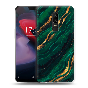 Пластиковый чехол на OnePlus 6 с принтом Мрамор зеленое золото Пластиковый чехол на OnePlus 6 с принтом Мрамор зеленое золото
