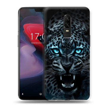 Пластиковый чехол на OnePlus 6 с принтом Темный леопард Пластиковый чехол на OnePlus 6 с принтом Темный леопард